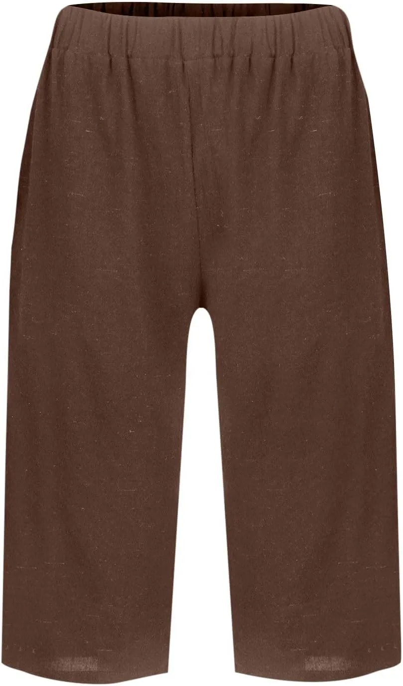 Women's Bermuda Shorts 2025 Cotton Linen Long Shorts Casual Lightweight Summer Beach Cropped Pants with Pockets