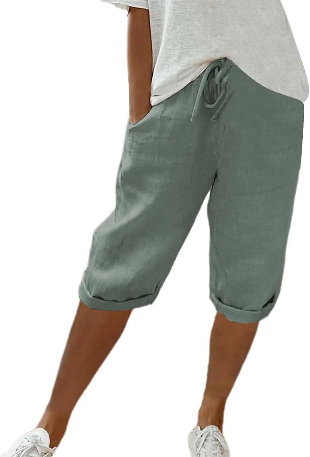 Women's Bermuda Shorts 2025 Summer Comfy Drawstring Pants Casual Knee Length Walking Long Shorts with Pockets