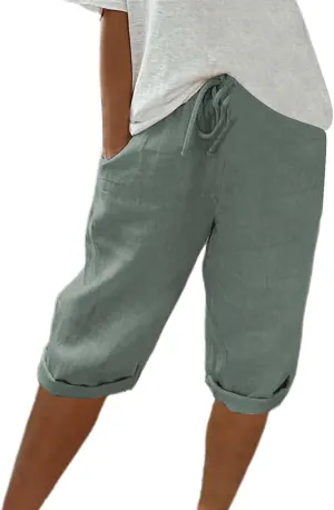 Women's Bermuda Shorts 2025 Summer Comfy Drawstring Pants Casual Knee Length Walking Long Shorts with Pockets
