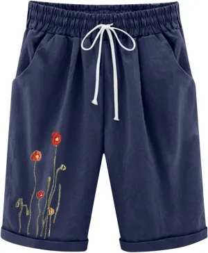 Womens Bermuda Shorts for Summer Dressy Long Cotton Casual Summer Knee Length Pull On Lounge Walking Exercise Shorts