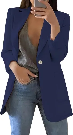 Womens Blazers for Work Casual Oversized Open Front Cardigan Jackets Button Business Office Blazer Coats with Pockets
