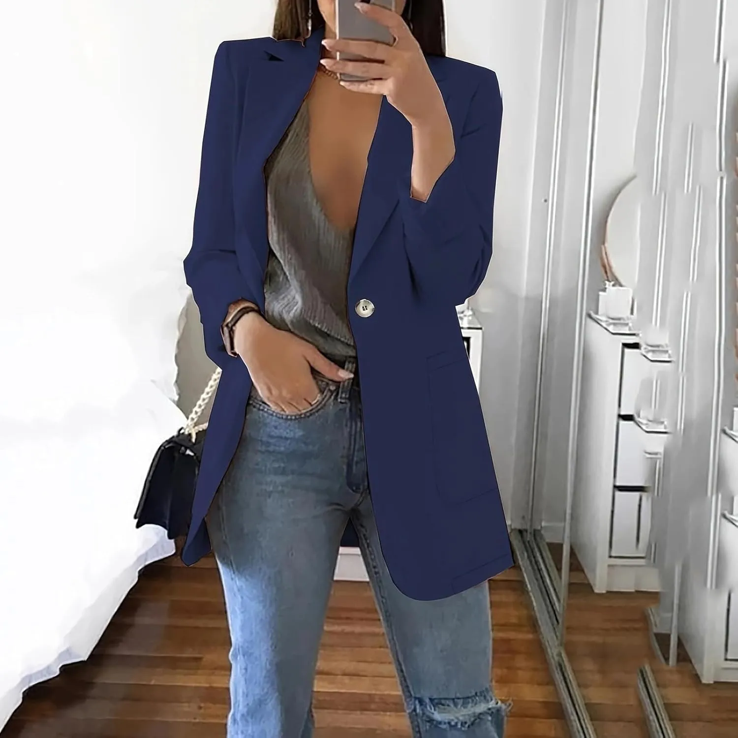 Womens Blazers for Work Casual Oversized Open Front Cardigan Jackets Button Business Office Blazer Coats with Pockets