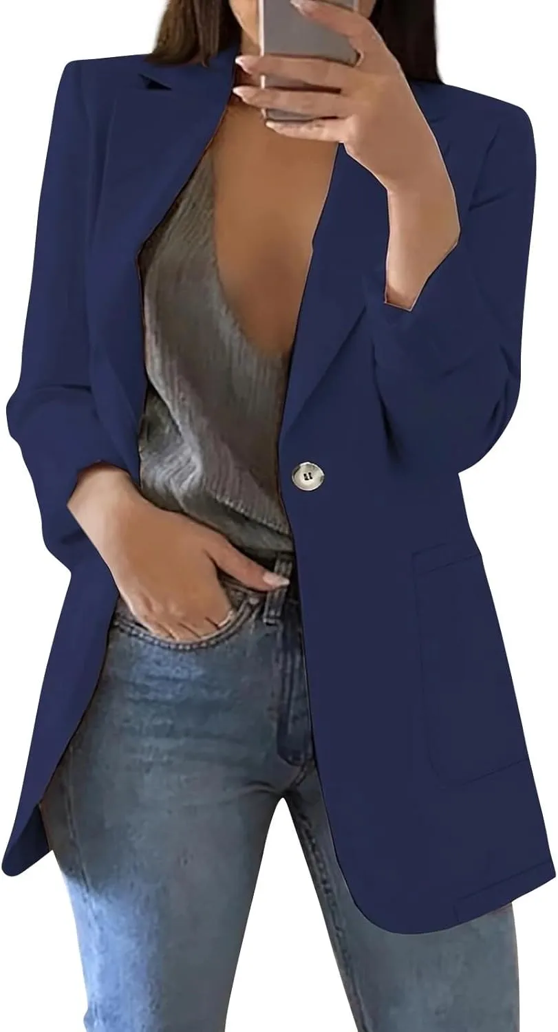 Womens Blazers for Work Casual Oversized Open Front Cardigan Jackets Button Business Office Blazer Coats with Pockets