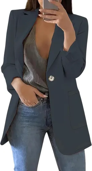 Womens Blazers for Work Casual Oversized Open Front Cardigan Jackets Button Business Office Blazer Coats with Pockets