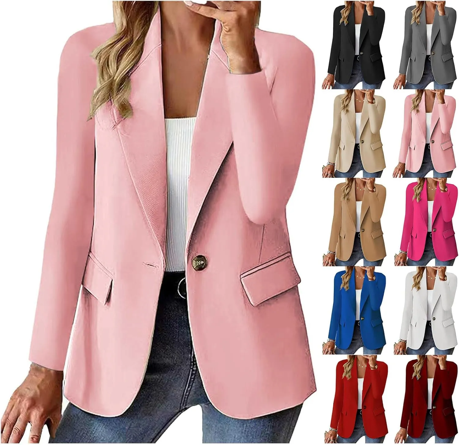Women's Casual Blazers Jacket Long Sleeve Open Front Work Office Blazer Fashion Suit Jackets Spring Summer Cardigan