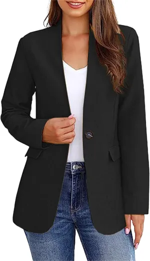 Womens Casual Blazers Work Business Open Front Long Sleeve Suit Jacket Notch Lapel Button Boyfriend Blazer