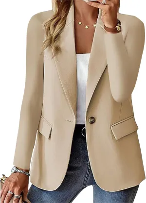 Womens Casual Blazers Work Business Open Front Long Sleeve Suit Jacket Notch Lapel Button Boyfriend Blazer