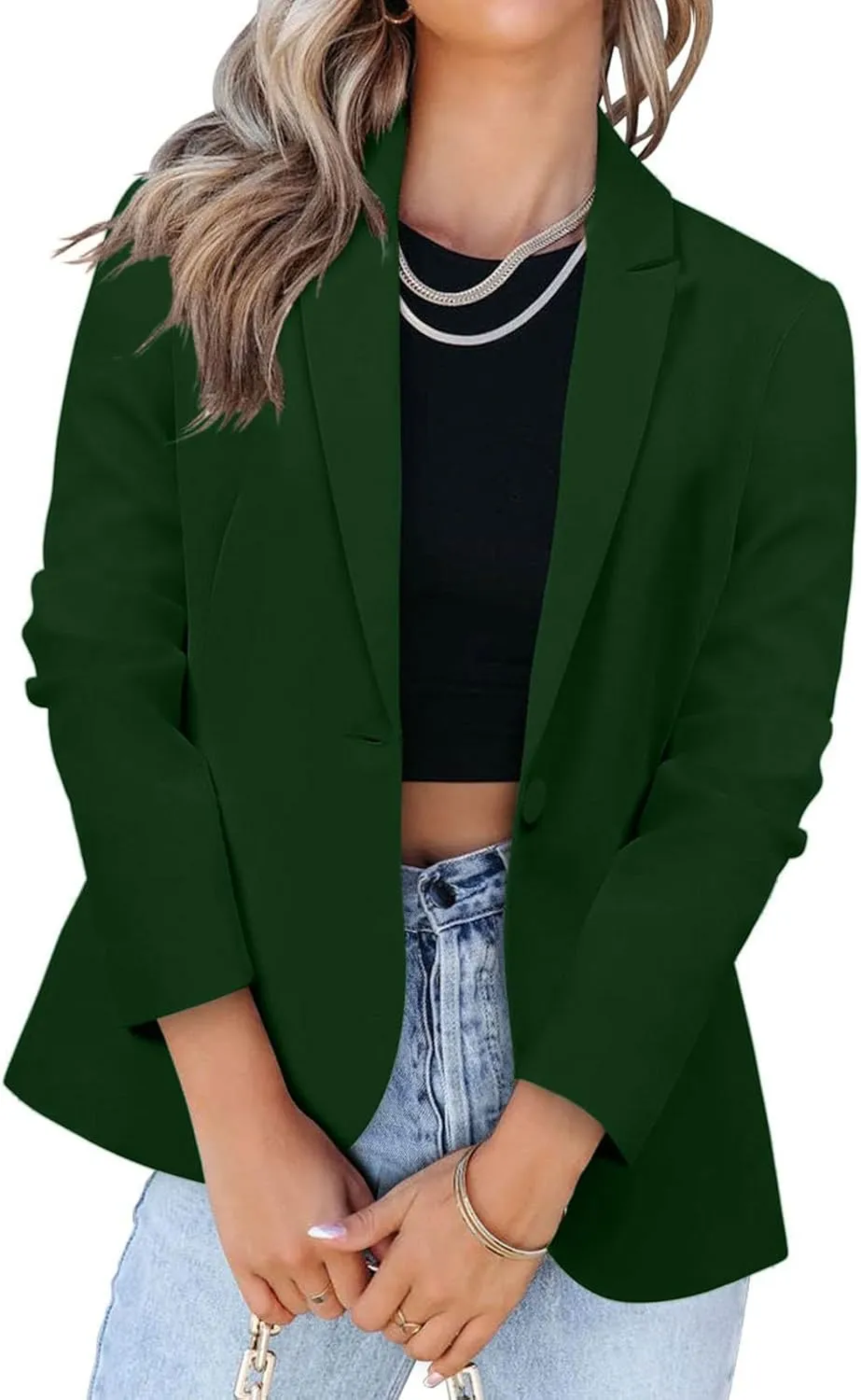 Womens Casual Dressy Blazer Jackets Long Sleeve Button Lapel Collar Cardigan Formal Business Work Office Suit Coat