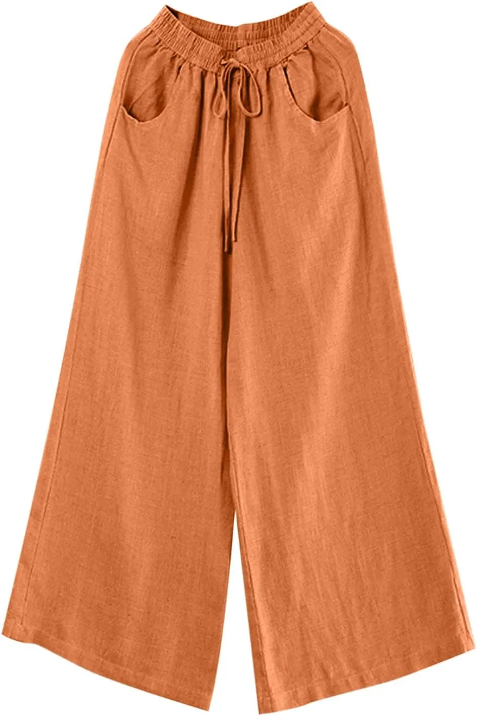 Womens Casual Linen High Waist Pants Drawstring Loose Fit Summer Work Pants Trousers with Side Pockets