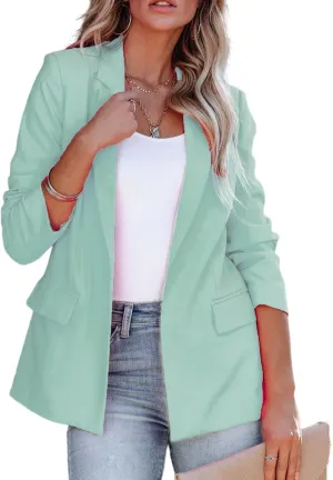 Women's Casual Open Front Blazers Long Sleeve Work Office Suit Jackets with Pockets Solid Color Business Coat