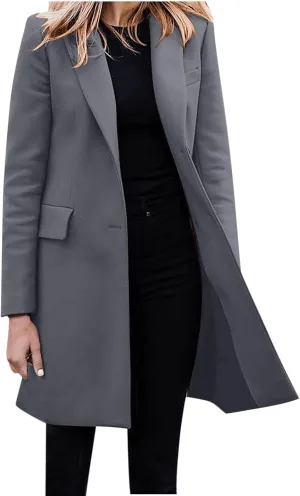 Womens Classic Formal Solid Blazers Long Sleeve Open Front Cardigans Casual Comfy Slim Jacket Work Business Clothes