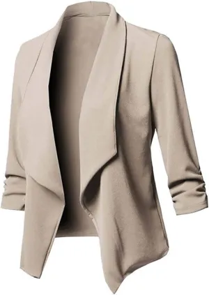 Womens Classic Simple Solid Blazers Long Sleeve Open Front Casual Jackets Soft Loose Fitted Cardigan Daily Work Suits