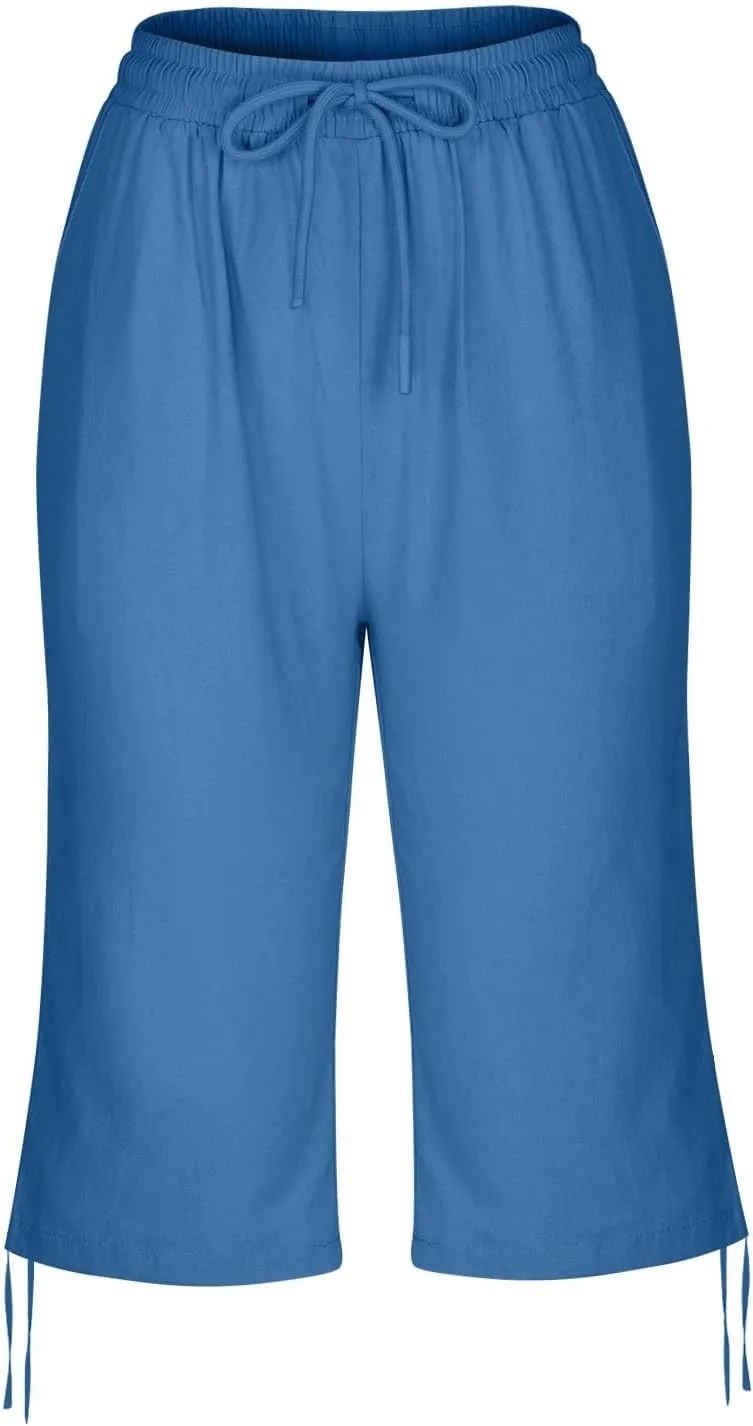 Women's Cotton Linen Summer Palazzo Pants Loose Cotton and Linen Pants Summer Drawstring Waist Wide Leg Pants