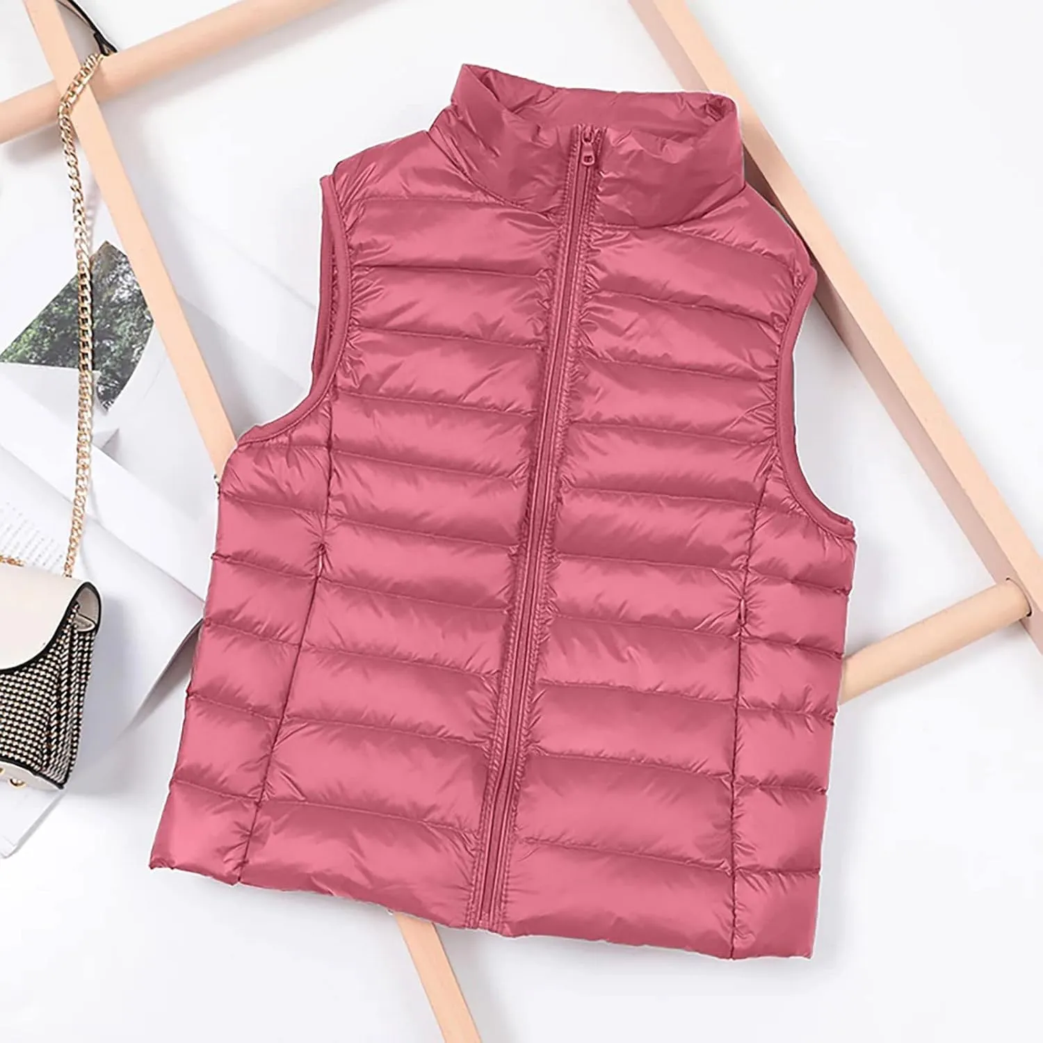 Womens Cropped Puffer Vest Lightweight Packable Quilted Gilet Casual Loose Sleeveless Zip Up Down Coat Outdoor Outwear