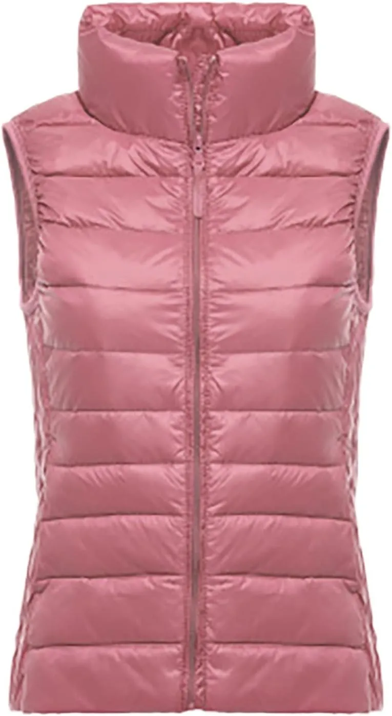Womens Cropped Puffer Vest Lightweight Packable Quilted Gilet Casual Loose Sleeveless Zip Up Down Coat Outdoor Outwear