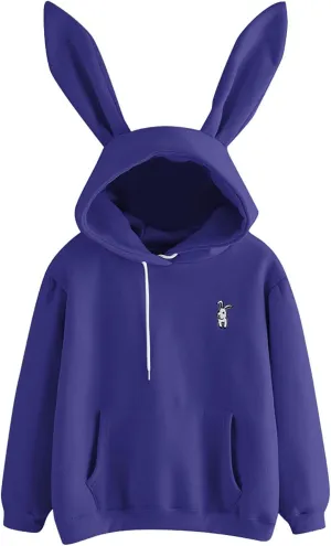 Womens Cropped Sweatshirt Fashion Teen Girls Rabbit Ears Hoodies Long Sleeve Cute Tops Fleece Pullover Fall Y2k Clothes