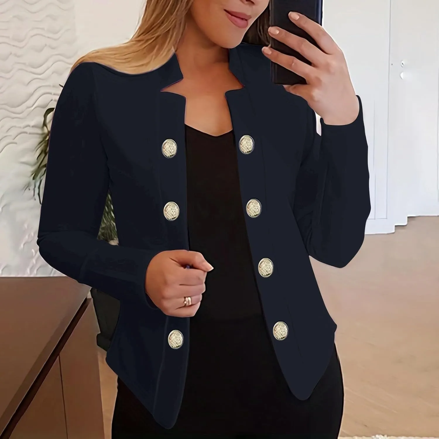 Women's Double Breasted Blazers Open Front Dressy Casual Notch Lapel Work Office Suit Jackets Business Outerwear Coat