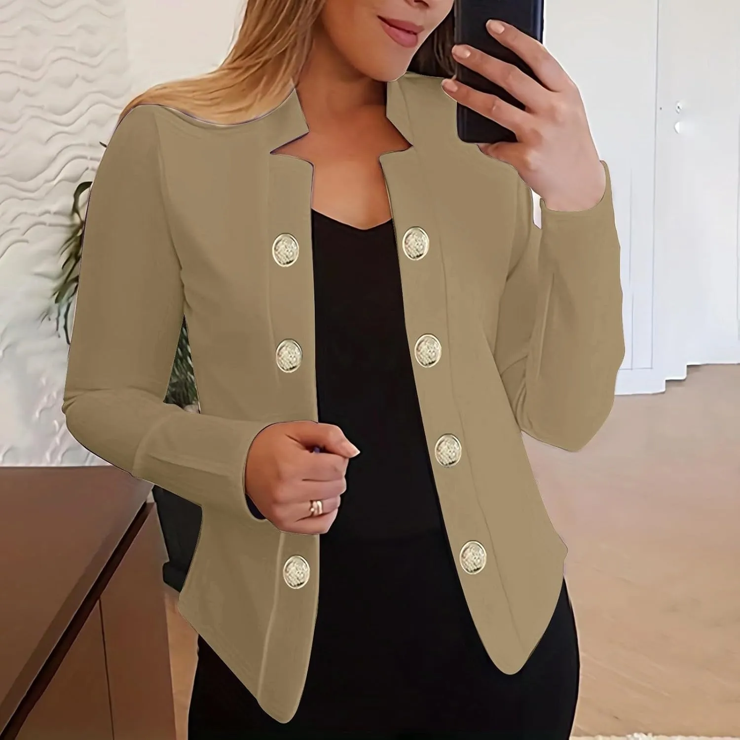 Women's Double Breasted Blazers Open Front Dressy Casual Notch Lapel Work Office Suit Jackets Business Outerwear Coat