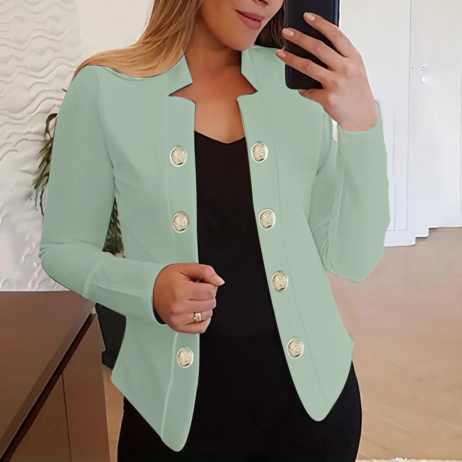 Women's Double Breasted Blazers Open Front Dressy Casual Notch Lapel Work Office Suit Jackets Business Outerwear Coat
