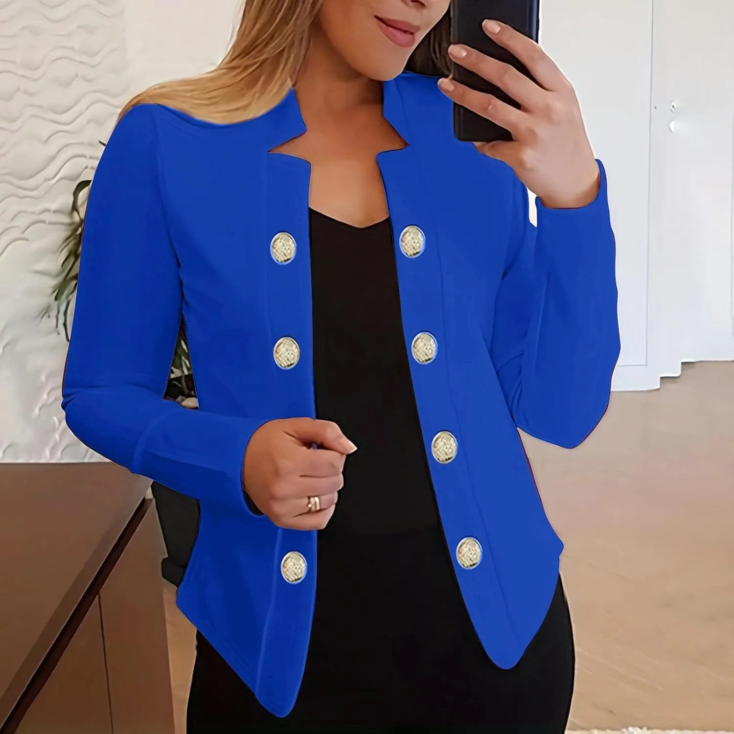 Women's Double Breasted Blazers Open Front Dressy Casual Notch Lapel Work Office Suit Jackets Business Outerwear Coat
