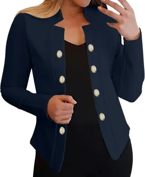 Women's Double Breasted Blazers Open Front Dressy Casual Notch Lapel Work Office Suit Jackets Business Outerwear Coat