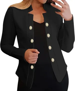Women's Double Breasted Blazers Open Front Dressy Casual Notch Lapel Work Office Suit Jackets Business Outerwear Coat