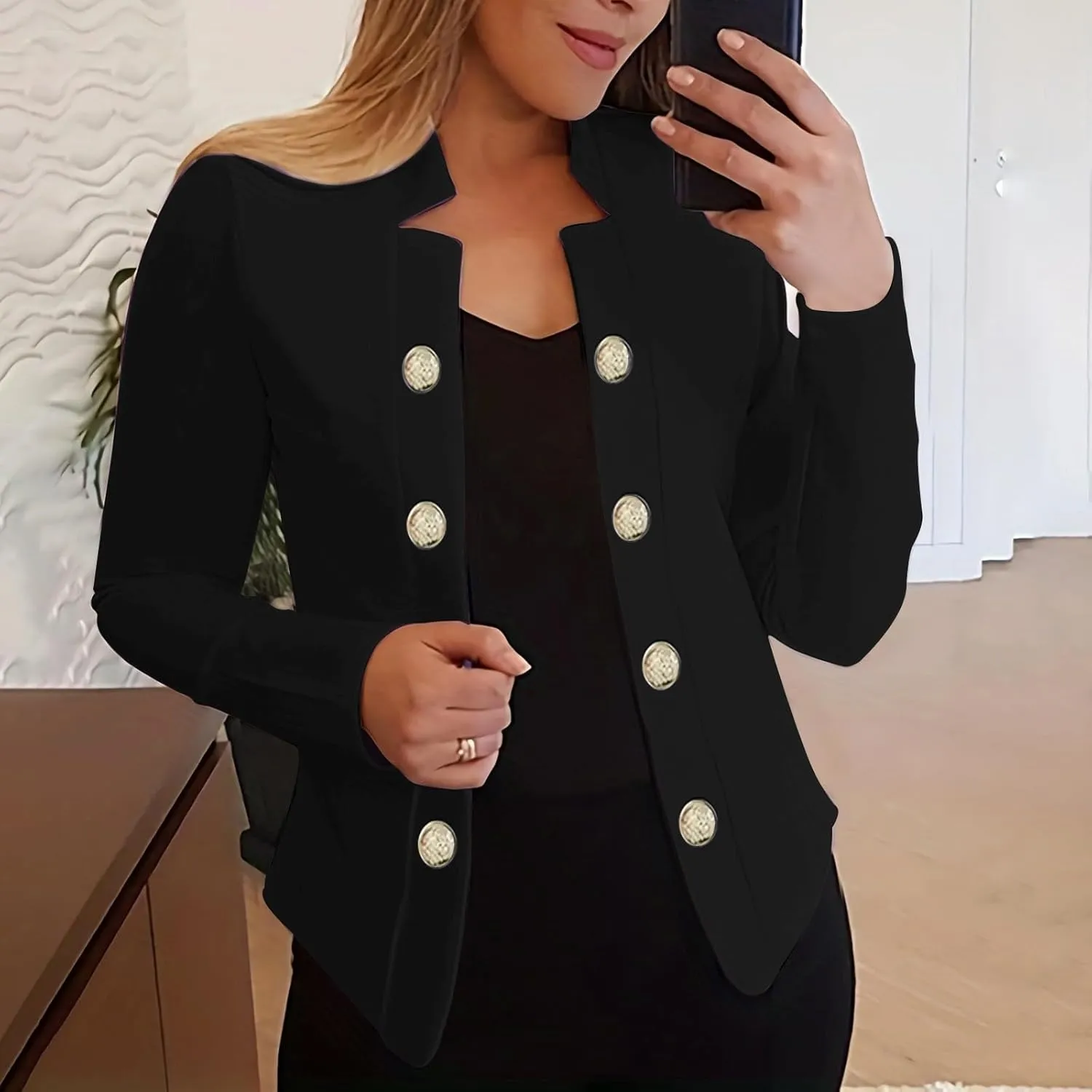 Women's Double Breasted Blazers Open Front Dressy Casual Notch Lapel Work Office Suit Jackets Business Outerwear Coat