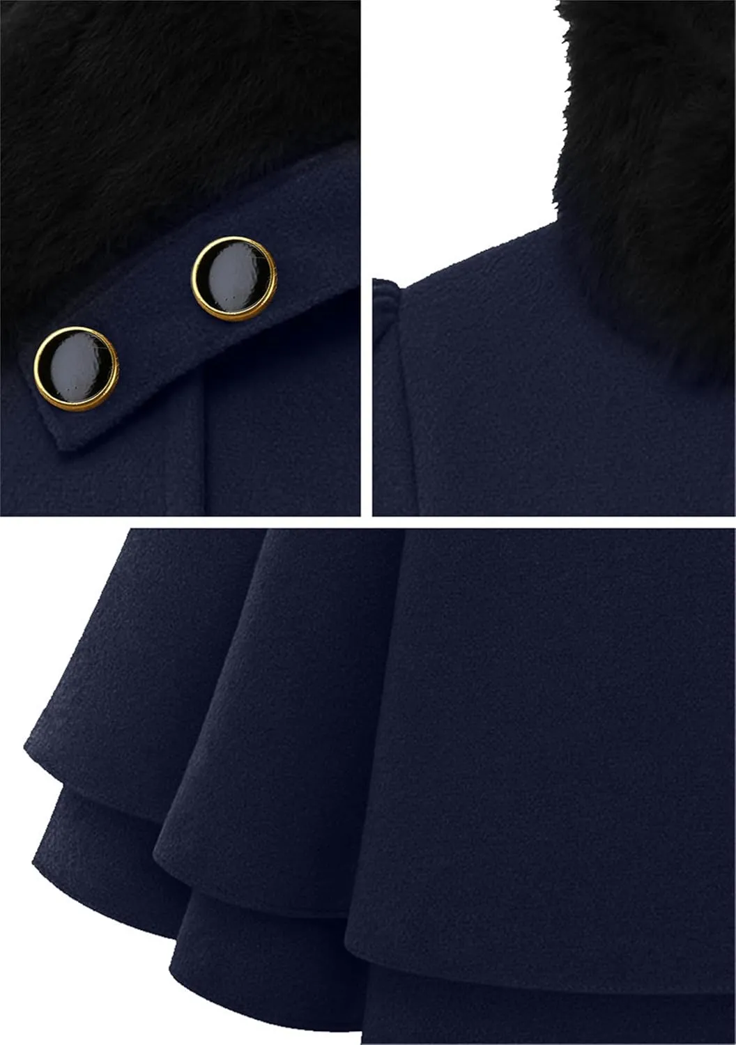 Women's Double Breasted Thick Mid Length Slim Faux Fur Pea Coat Jacket Warm Lapel Jacket Pea Coat