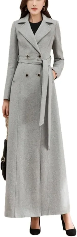 Women's Double Breasted Wool Blended Coat Mid-Length Windbreaker Outdoor Warm and Comfortable Parka