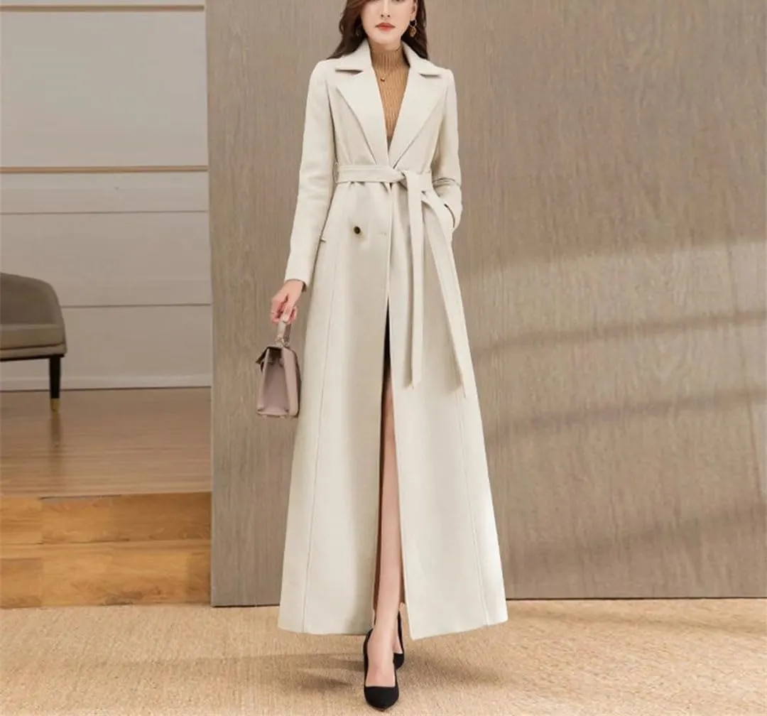 Women's Double Breasted Wool Blended Coat Mid-Length Windbreaker Outdoor Warm and Comfortable Parka