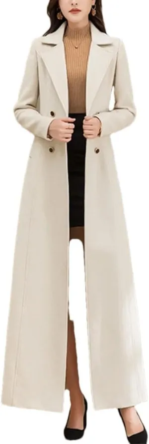 Women's Double Breasted Wool Blended Coat Mid-Length Windbreaker Outdoor Warm and Comfortable Parka