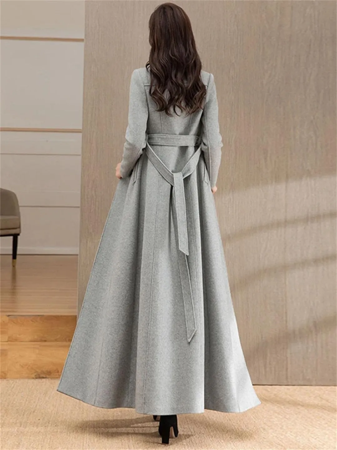 Women's Double Breasted Wool Blended Coat Mid-Length Windbreaker Outdoor Warm and Comfortable Parka