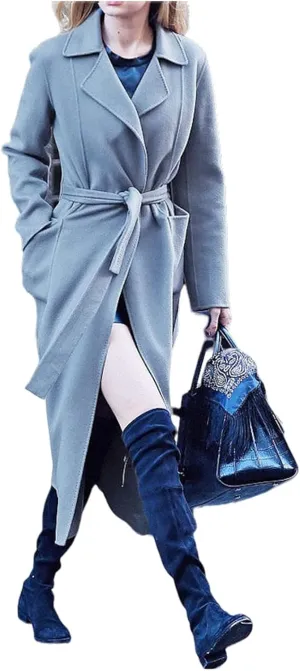 Women's Elegant Mid-Length CoatsThicken Warm Wool Blend Coat Solid Color Jackets with Pockets