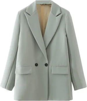 Women's Fall Spring Blazer Long Sleeve Work Office Jacket Blazers Solid Color Loose Fit Notch Lapel Suits Blazer