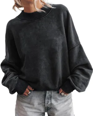 Womens Fashion Oversized Sweatshirt Teen Girls Y2k Long Sleeve Tops Crewneck Sweatshirts Casual Cropped Fleece Pullover