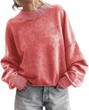 Womens Fashion Oversized Sweatshirt Teen Girls Y2k Long Sleeve Tops Crewneck Sweatshirts Casual Cropped Fleece Pullover