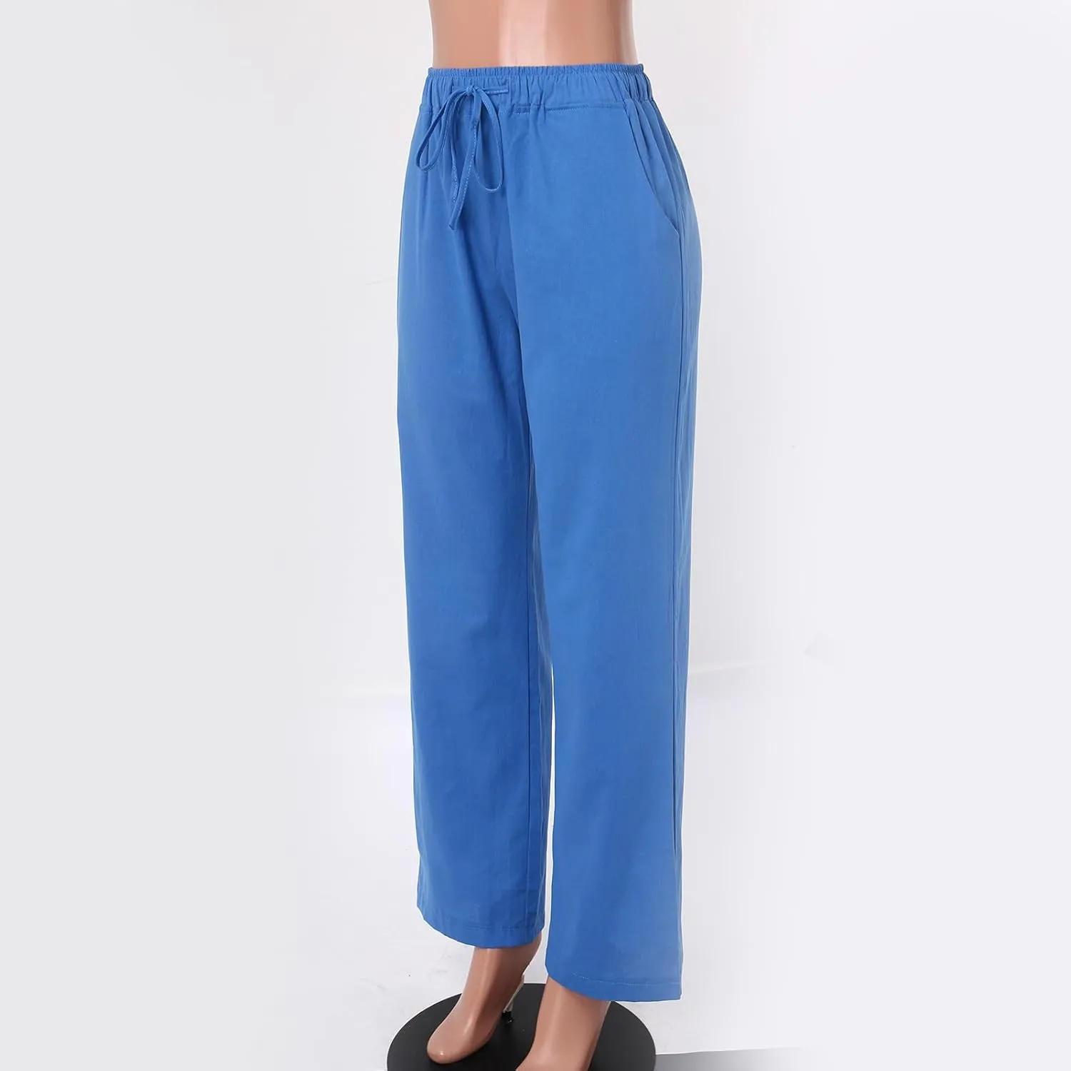 Women's Fashion Summer 2024 Linen Pants Summer Casual Wide Leg Loose Drawstring Trousers with Pockets Trendy