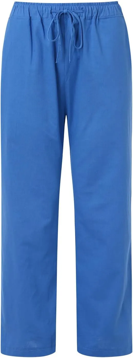 Women's Fashion Summer 2024 Linen Pants Summer Casual Wide Leg Loose Drawstring Trousers with Pockets Trendy