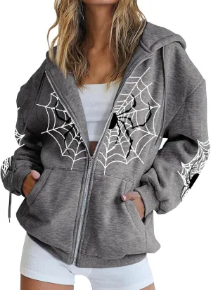 Women'S Full Zip Up Hoodie Sleeve Pocket Zipper Sports Coat Loose Print Women'S Hoodie Jacket Coat for Women