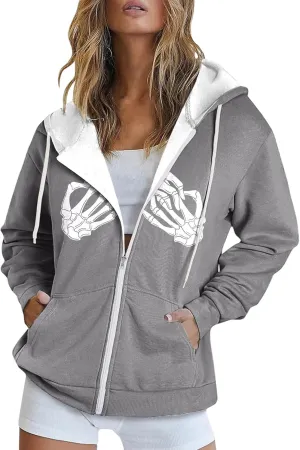 Women'S Full Zip Up Hoodie Sleeve Pocket Zipper Sports Coat Loose Print Women'S Hoodie Jacket Coat for Women