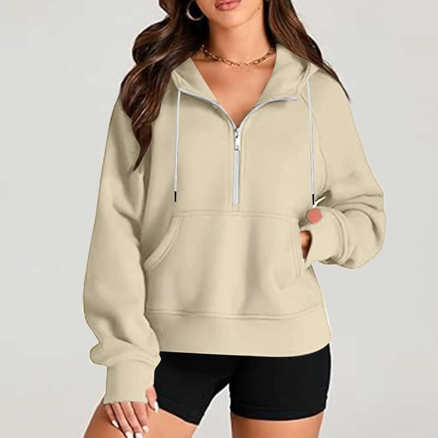 Womens Half Zip Up Hoodies Trendy Cropped Long Sleeve Loose Hooded Pullover Sweatshirt Fall y2k Outfits Clothes