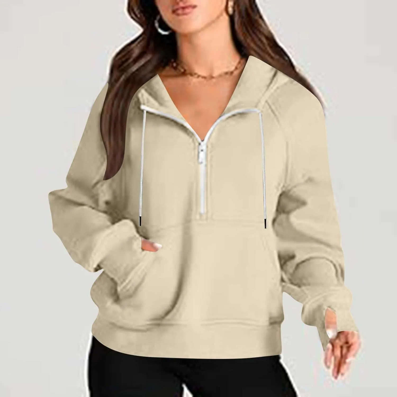 Womens Half Zip Up Hoodies Trendy Cropped Long Sleeve Loose Hooded Pullover Sweatshirt Fall y2k Outfits Clothes