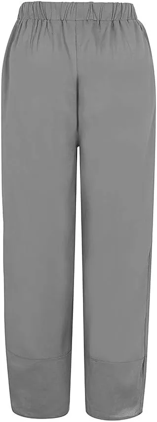 Women's High Elastic Waist Pleated Loose Chiffon Wide Leg Capri Pants Culottes Casual Pleated Plain Long Palazzo Pants