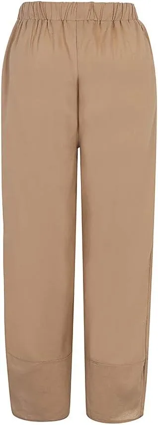 Women's High Elastic Waist Pleated Loose Chiffon Wide Leg Capri Pants Culottes Casual Pleated Plain Long Palazzo Pants