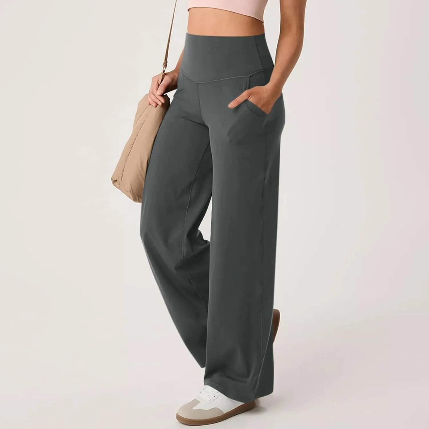 Womens High Waist Yoga Pants Wide Leg Lightweight Buttery Soft Sports Joggers Trousers Pocket Casual Dressy Slacks
