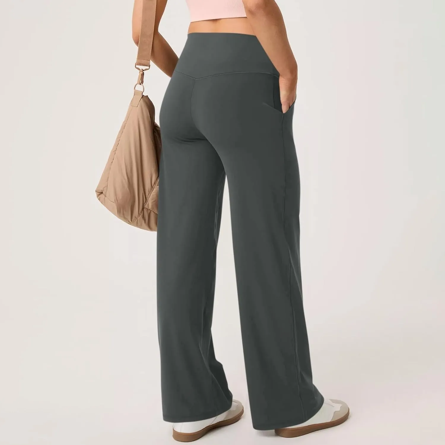 Womens High Waist Yoga Pants Wide Leg Lightweight Buttery Soft Sports Joggers Trousers Pocket Casual Dressy Slacks