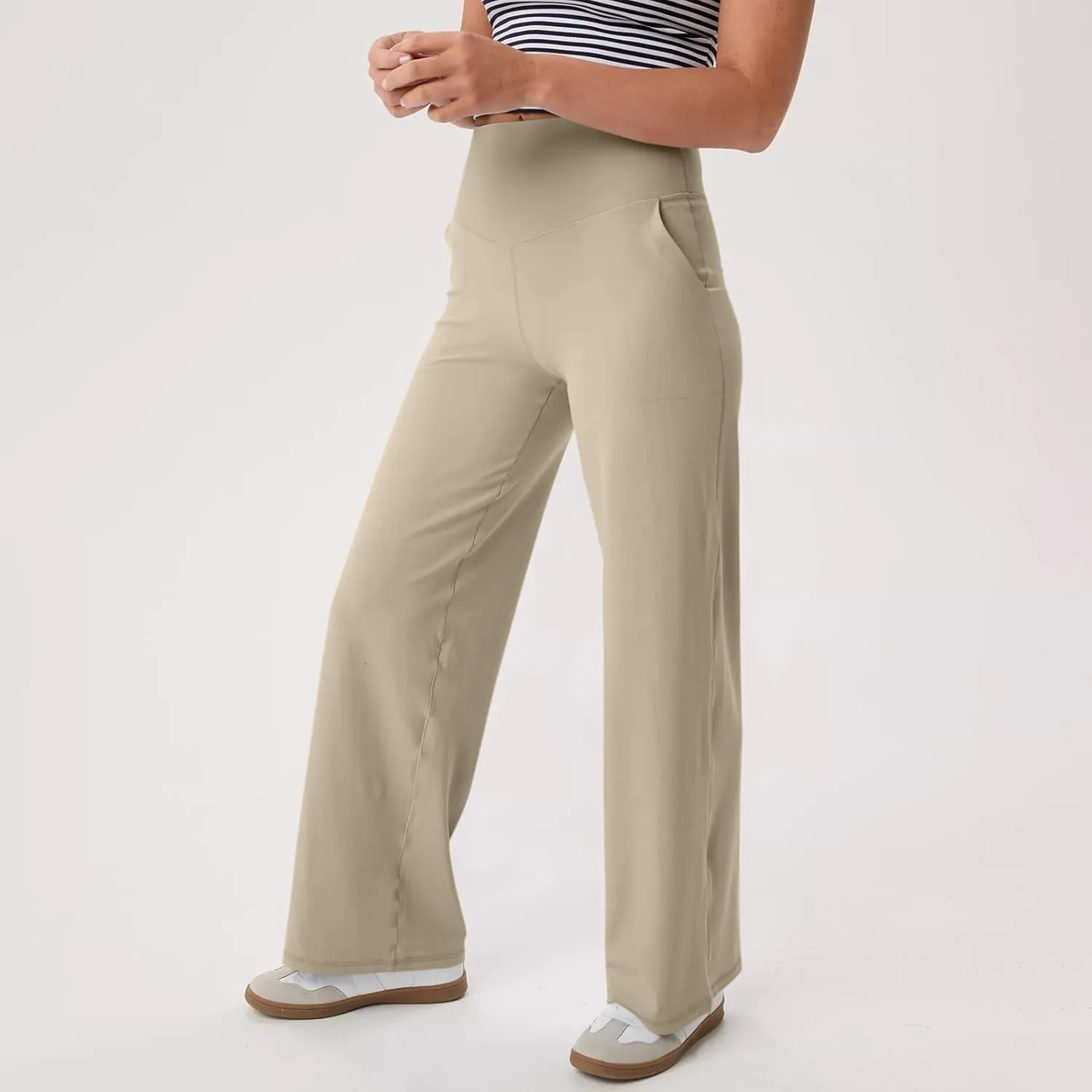 Womens High Waist Yoga Pants Wide Leg Lightweight Buttery Soft Sports Joggers Trousers Pocket Casual Dressy Slacks
