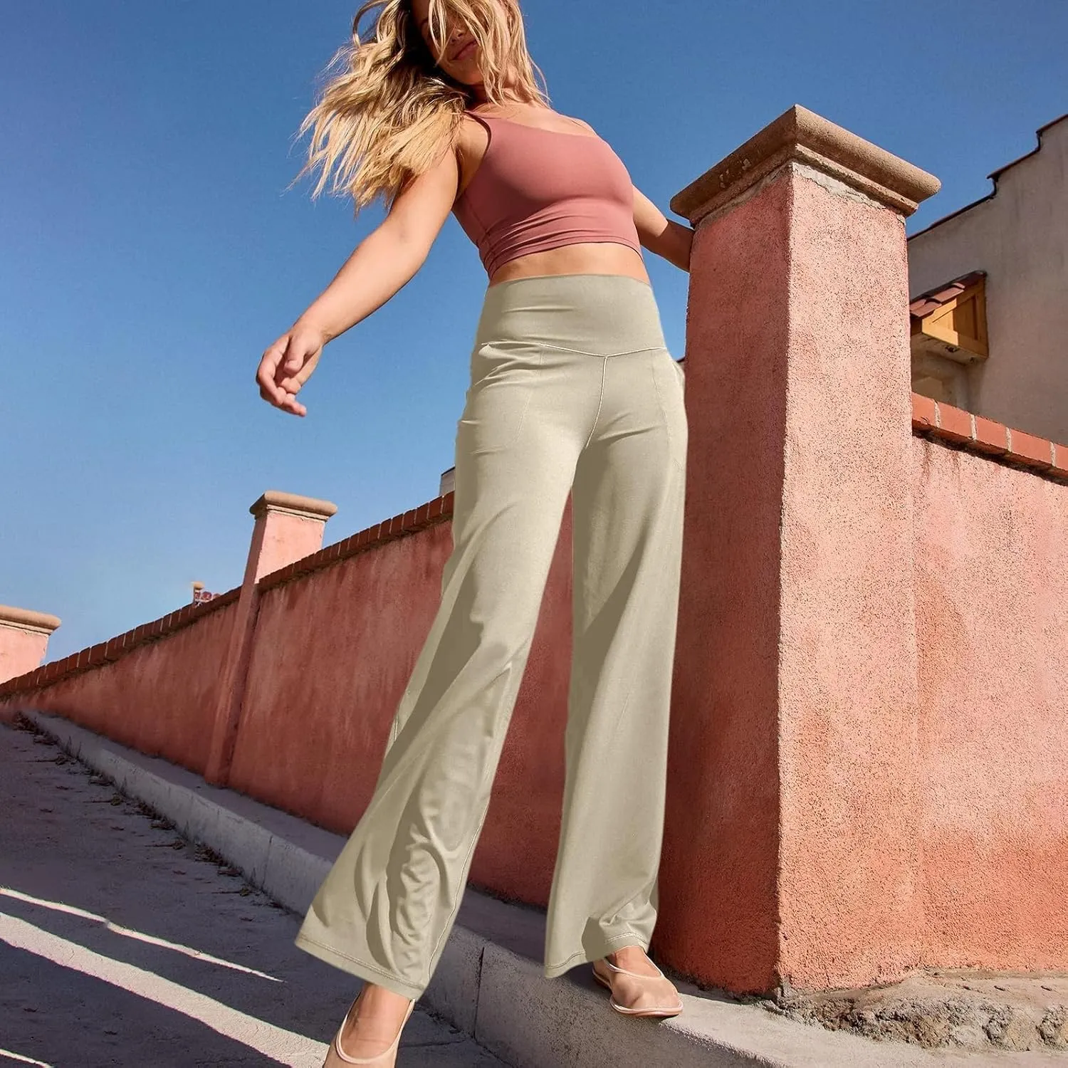 Womens High Waist Yoga Pants Wide Leg Lightweight Buttery Soft Sports Joggers Trousers Pocket Casual Dressy Slacks
