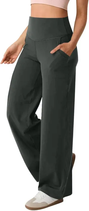 Womens High Waist Yoga Pants Wide Leg Lightweight Buttery Soft Sports Joggers Trousers Pocket Casual Dressy Slacks