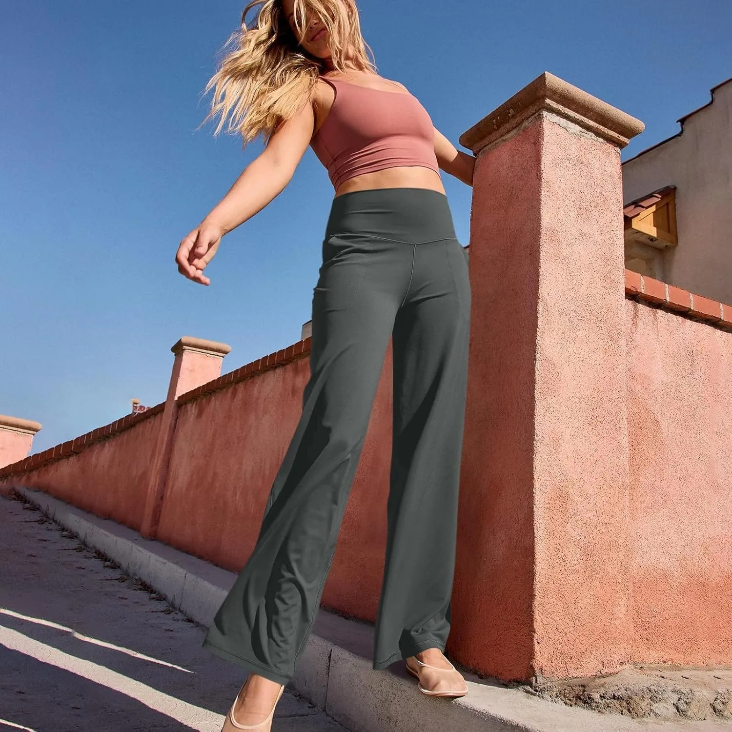 Womens High Waist Yoga Pants Wide Leg Lightweight Buttery Soft Sports Joggers Trousers Pocket Casual Dressy Slacks